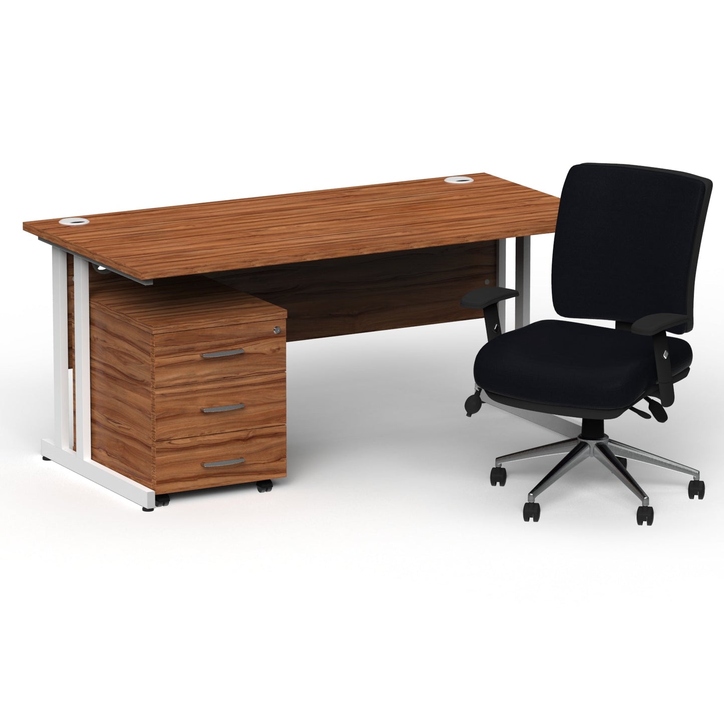 Impulse 1800mm Cantilever Straight Desk With Mobile Pedestal and Chiro Medium Back Black Operator Chair