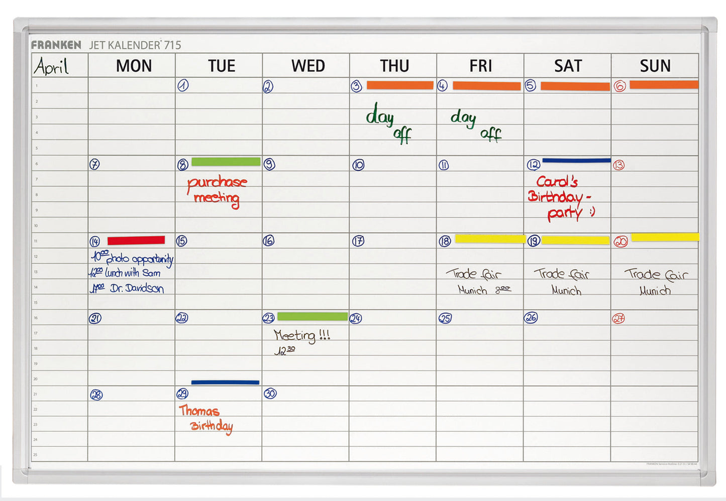 Franken Premiumline Weekly Planning Magnetic Whiteboard, 90 x 60cm